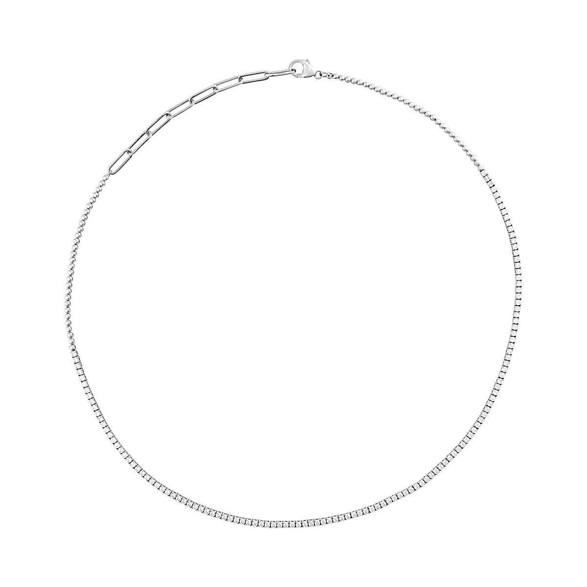 round natural diamond tennis necklace in 14k white gold