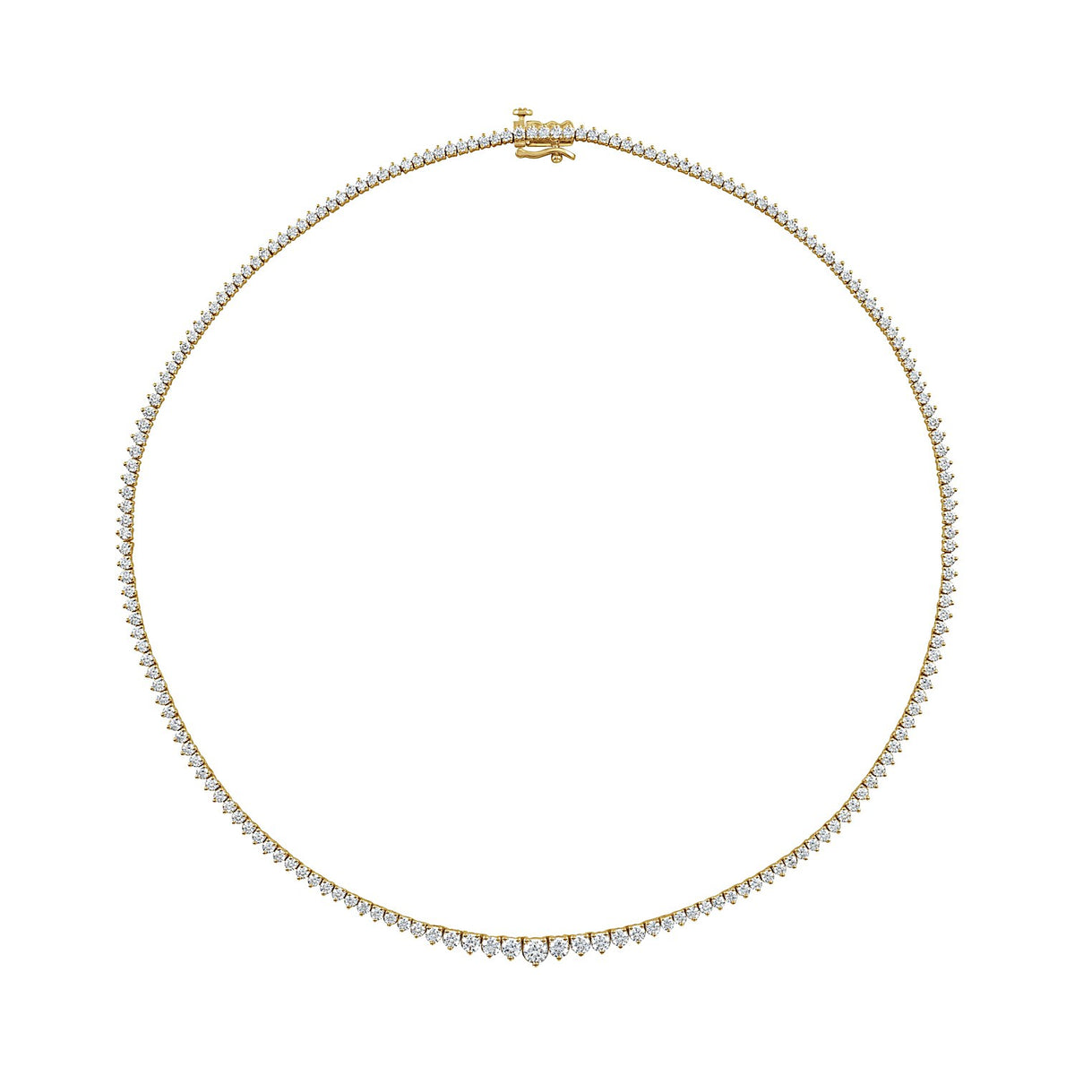 round natural diamond tennis necklace in 14k yellow gold