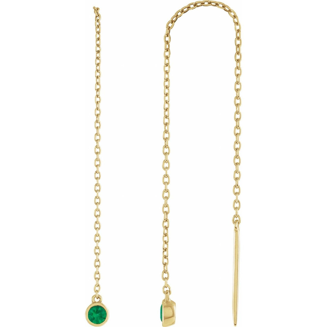 round natural emerald chain earrings in 14k Yellow Gold
