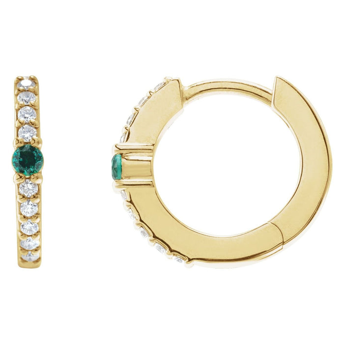 round natural emerald hoop earrings in 14k Yellow Gold
