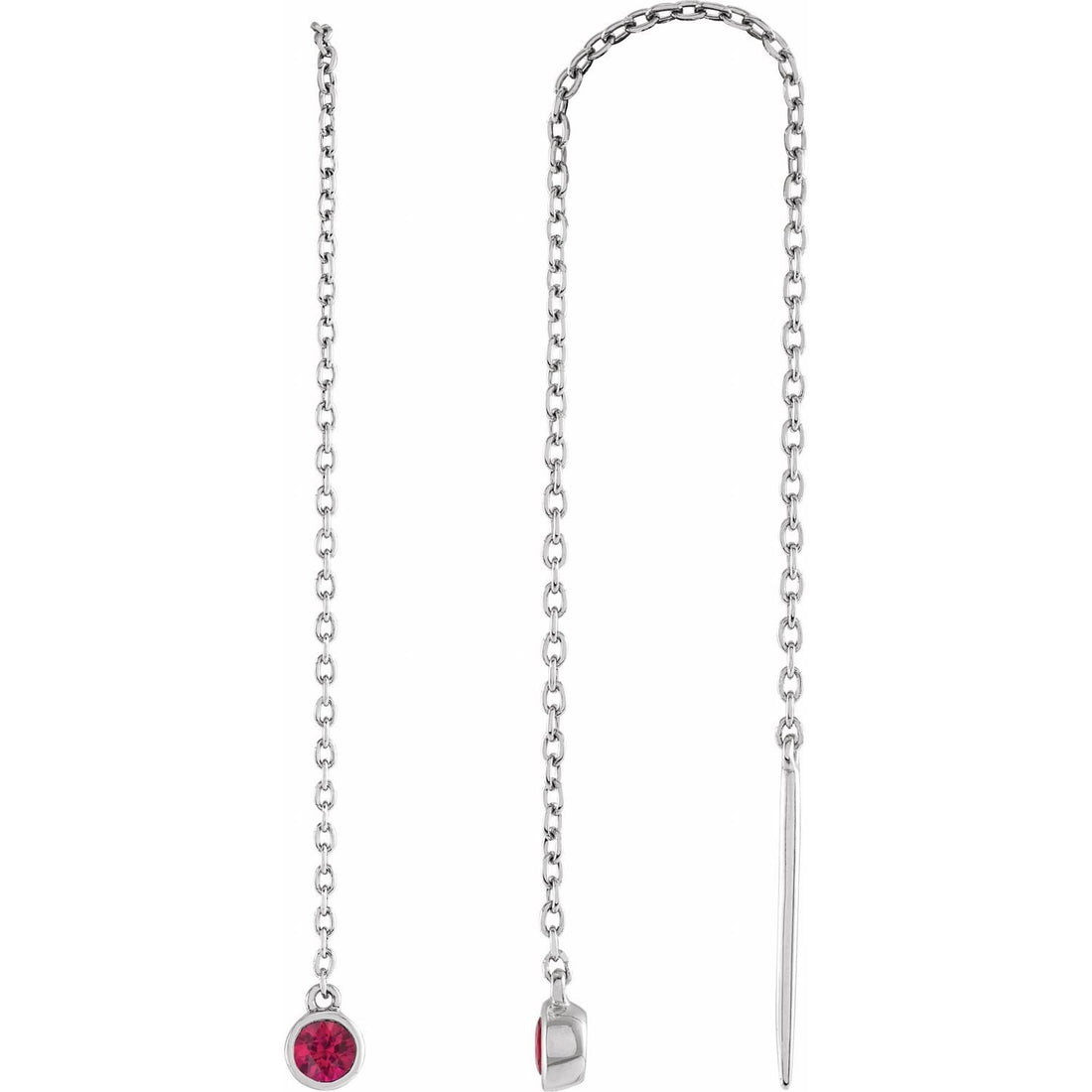 round natural ruby chain earrings in 14k White Gold