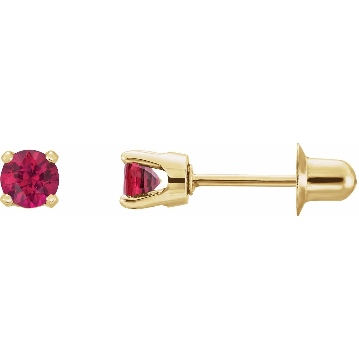 round natural ruby stud earrings in 14k Yellow Gold