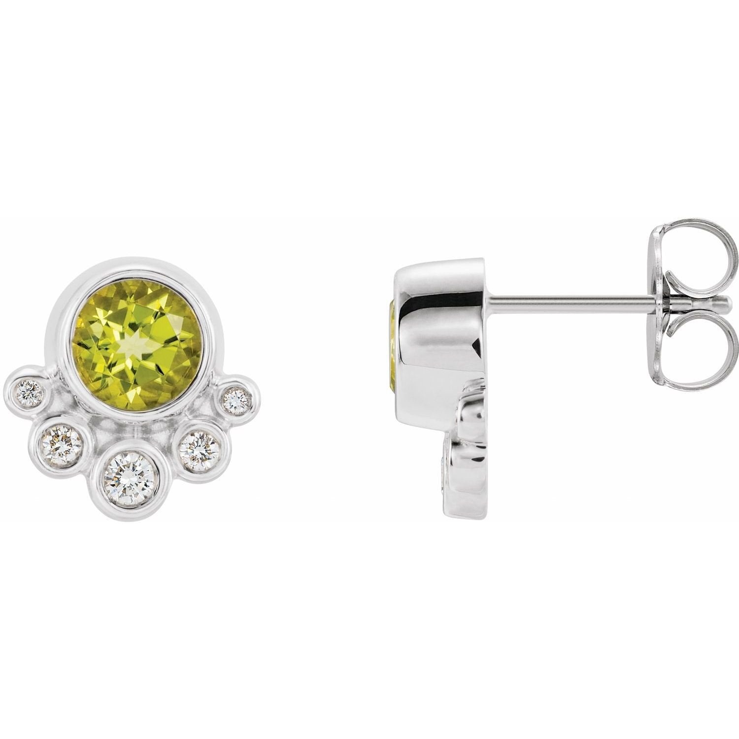 round peridot & diamond earrings in 14k White Gold