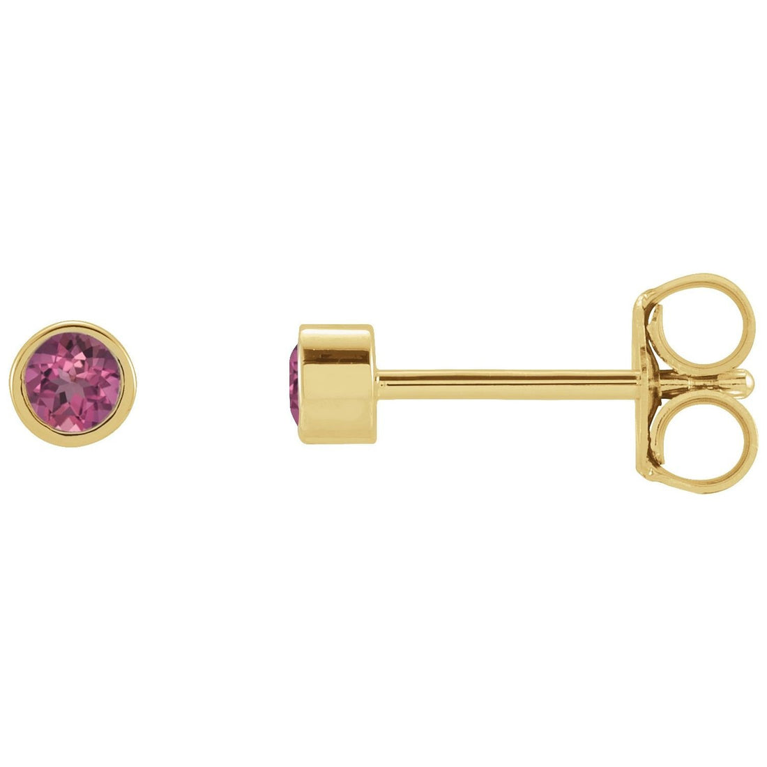 round pink tourmaline earrings in 14k Yellow Gold