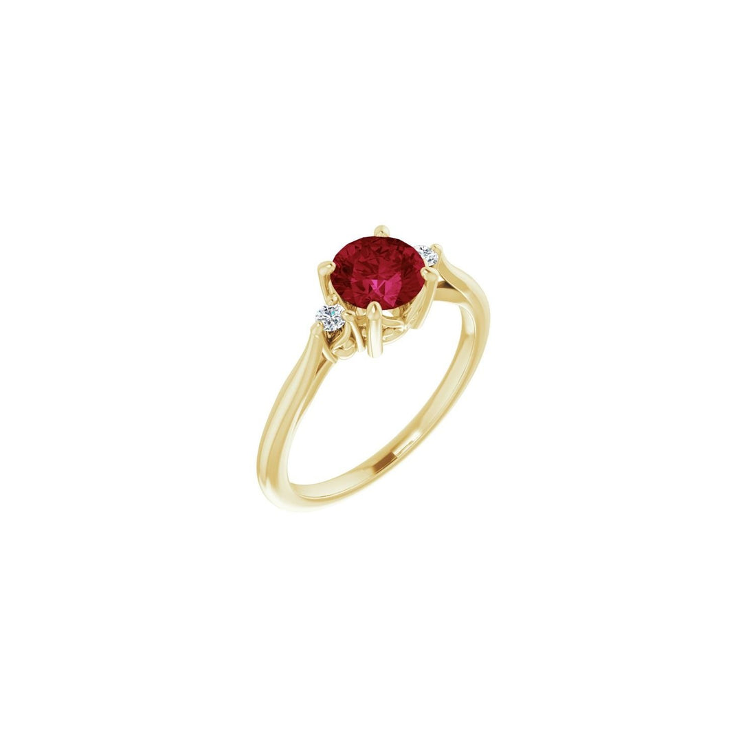 round ruby & diamond accent ring in 14k Yellow Gold