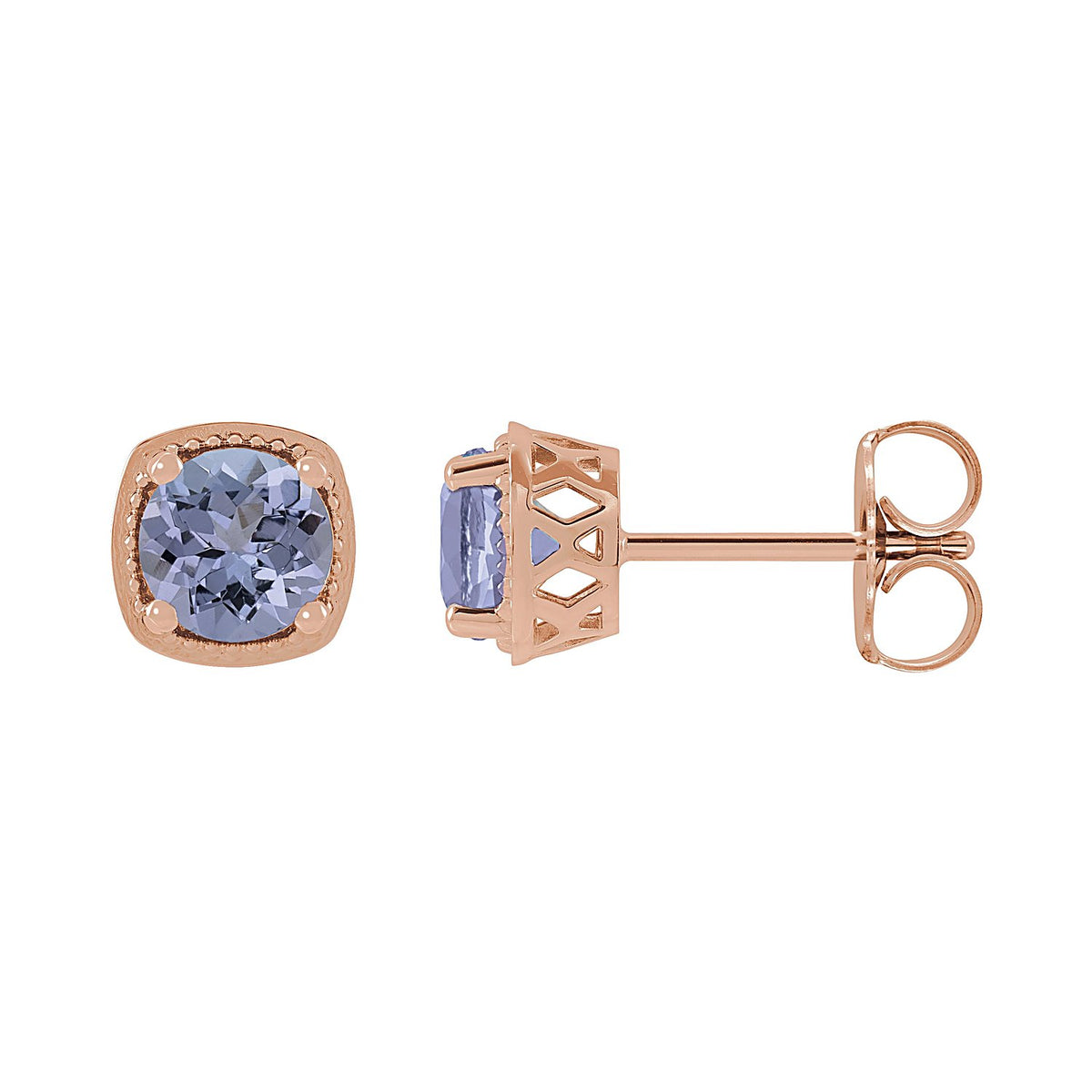Round Stud Tanzanite Earrings in 14K Rose Gold