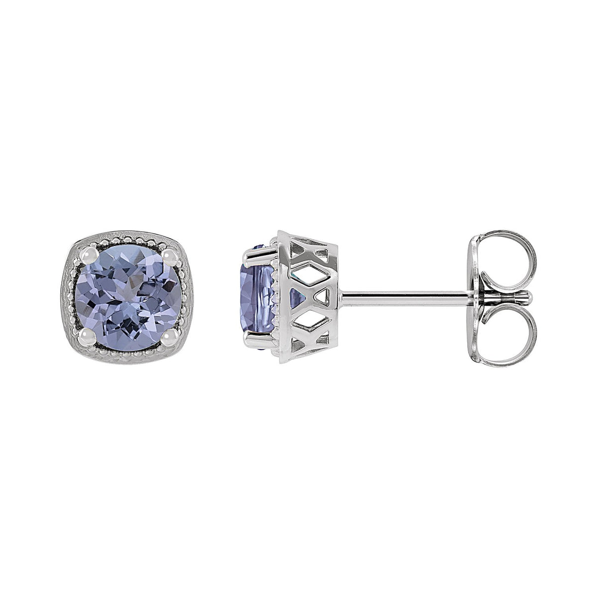 Round Tanzanite Stud Earrings in 14K White Gold