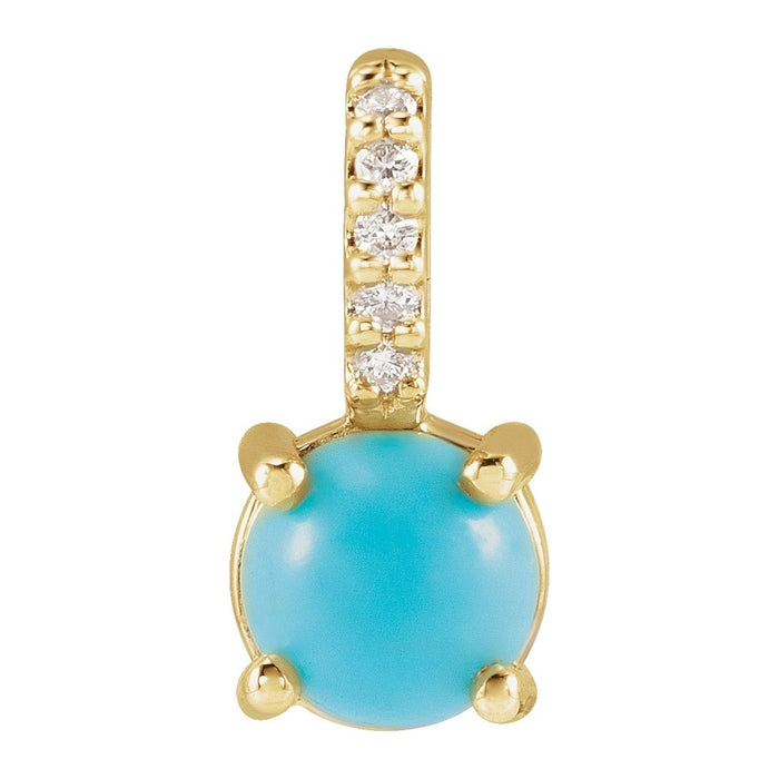 Round Turquoise Pendant with Diamond Bail in 14K Yellow Gold, 3 mm