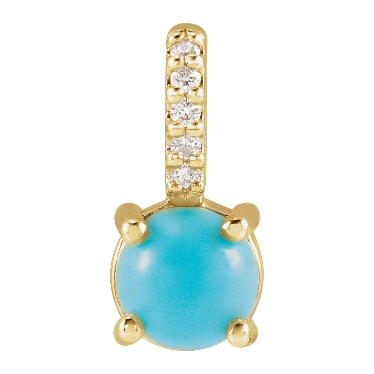 Round Turquoise Pendant with Diamond Bail in 14K Yellow Gold, 3 mm