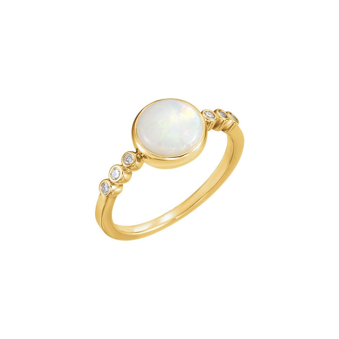 round white opal ring in 14k Yellow Gold