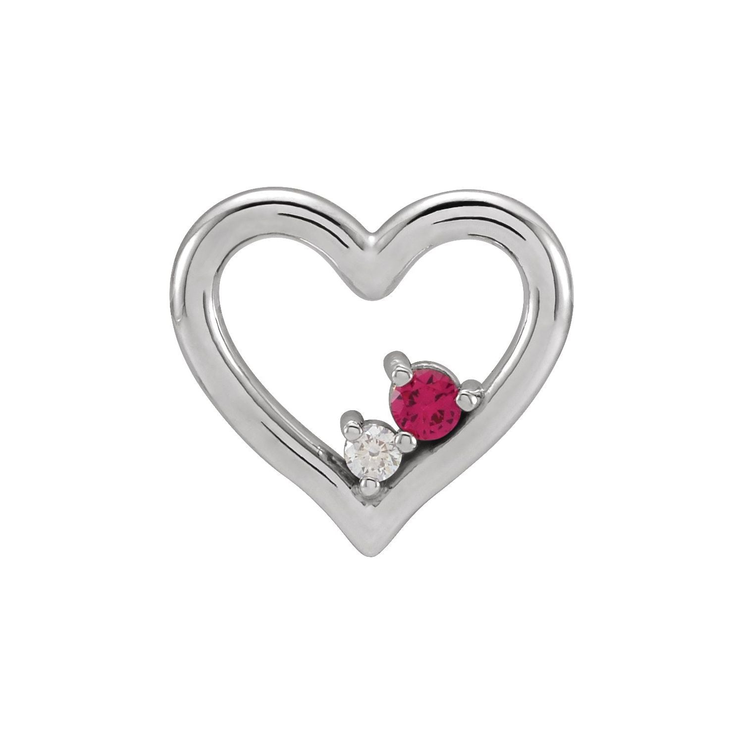 14K White Gold Natural Ruby Ruby & Diamond Heart Necklace