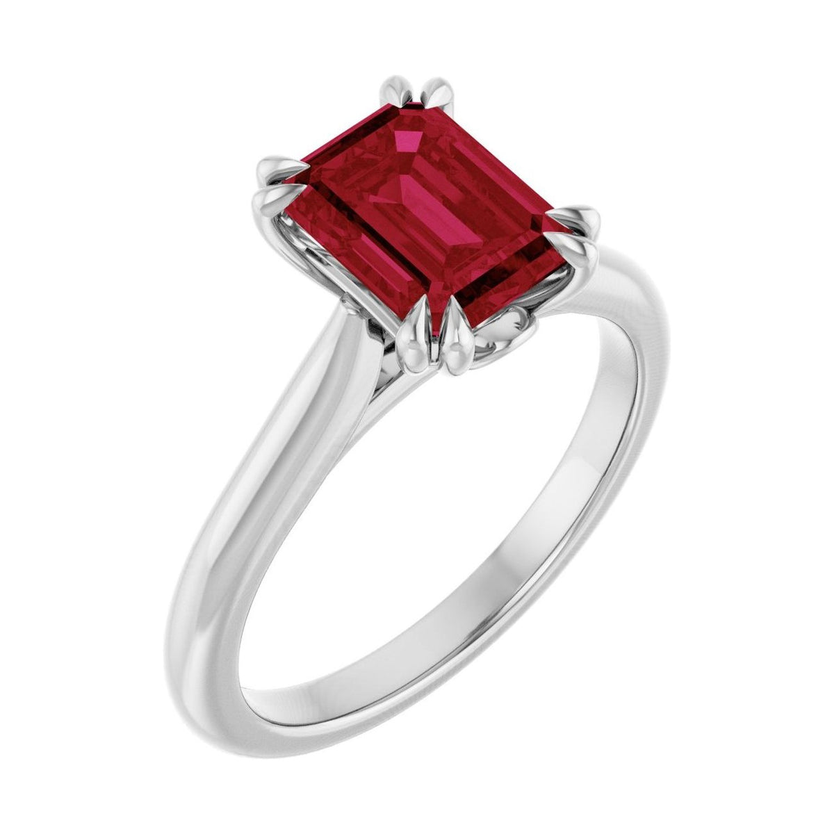 Emerald 1 ct ruby 14K White Gold double claw-prong solitaire engagement ring