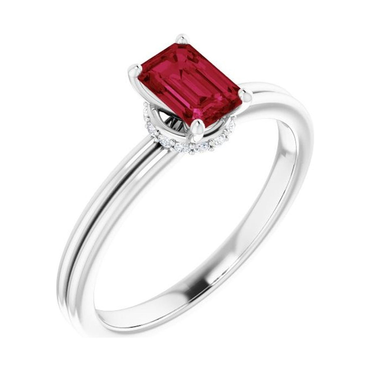 Emerald 1 ct ruby 14K White Gold hidden-accent solitaire engagement ring