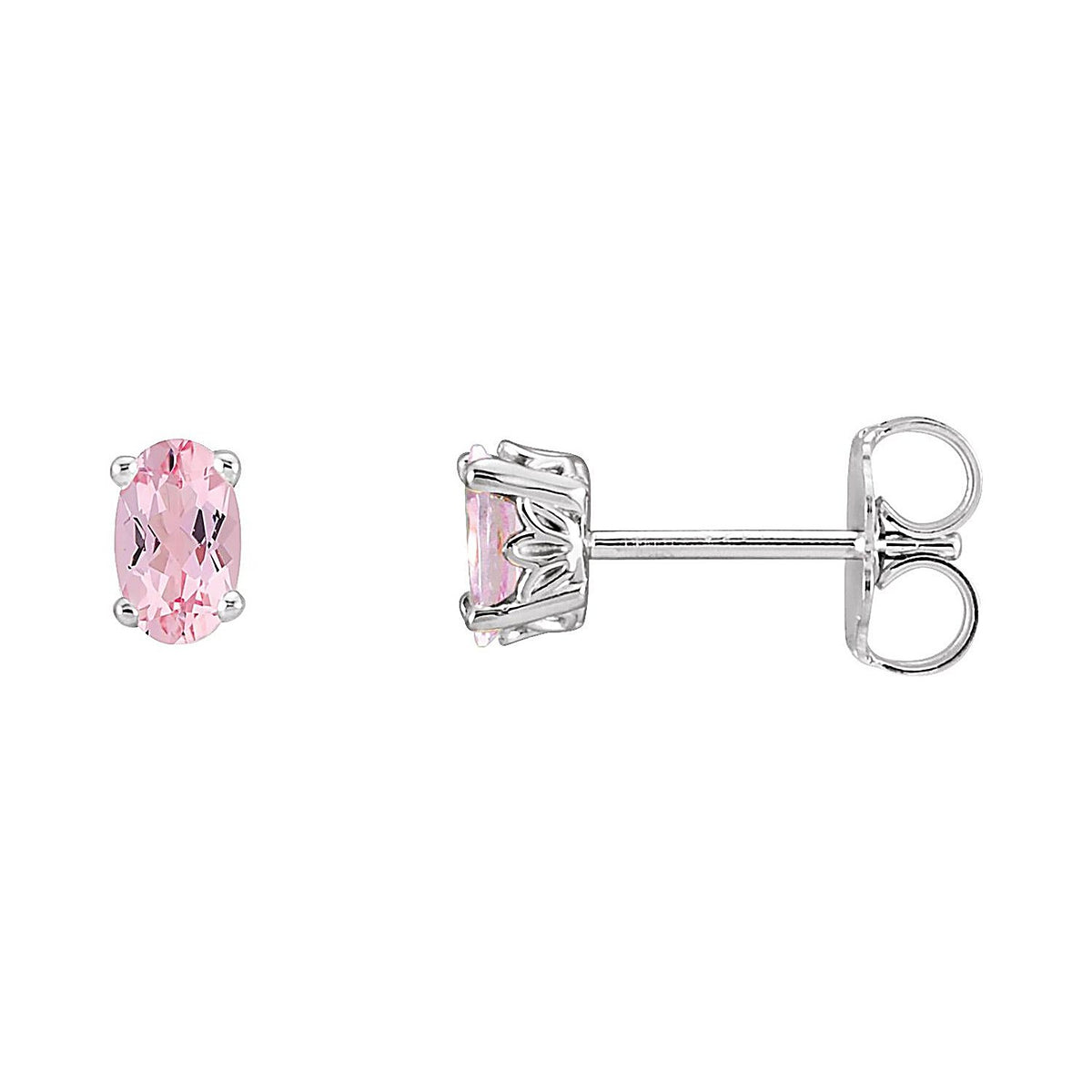 Scroll Morganite Stud Earrings in 14K White Gold