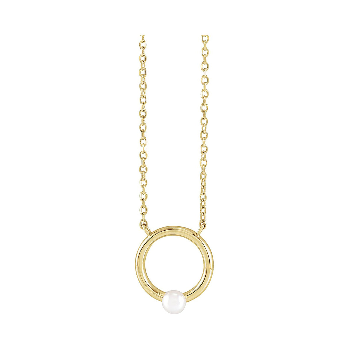 Seed Pearl Circle Necklace in 14K Yellow Gold, front