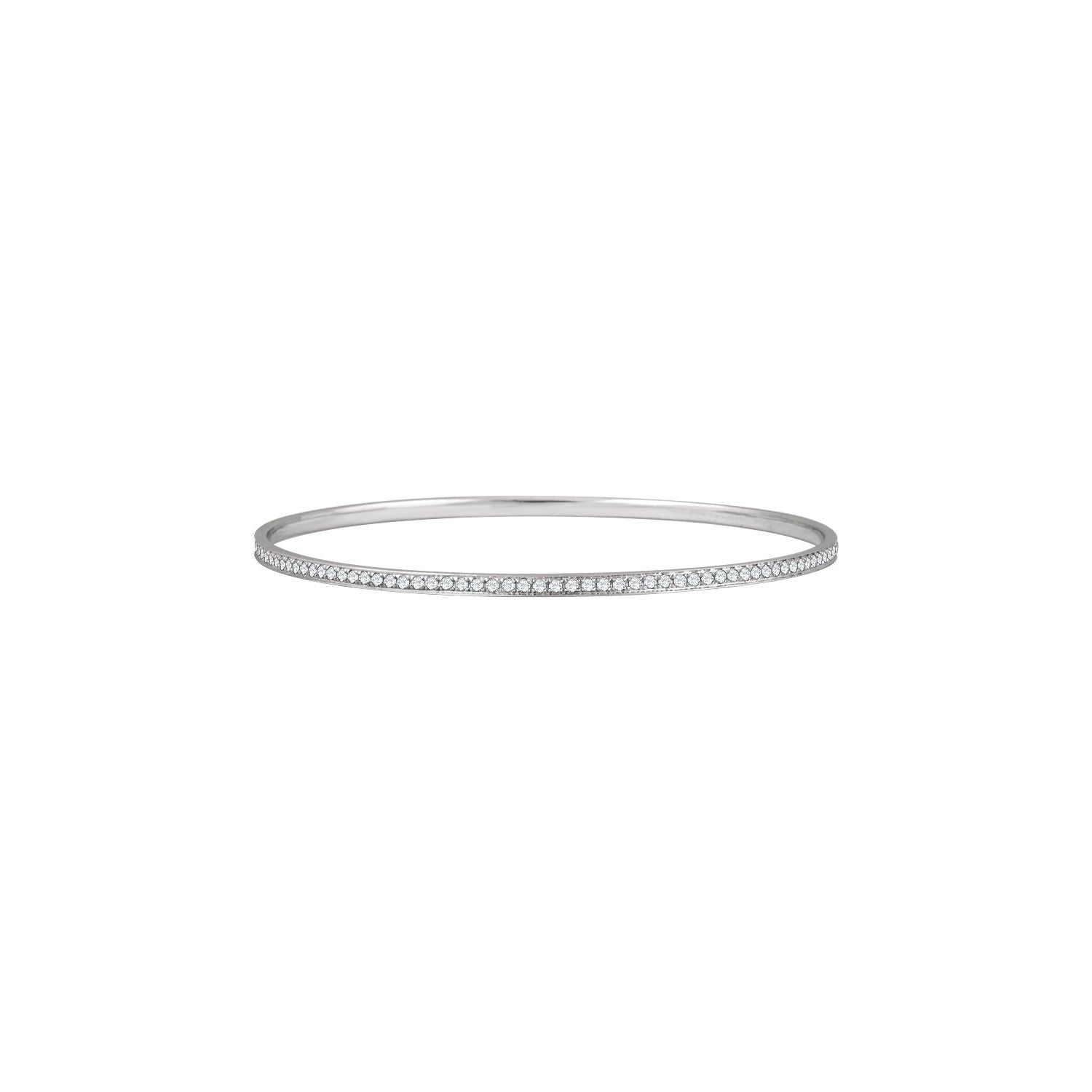 Shared-Prong Diamond Bangle Bracelet in White Gold