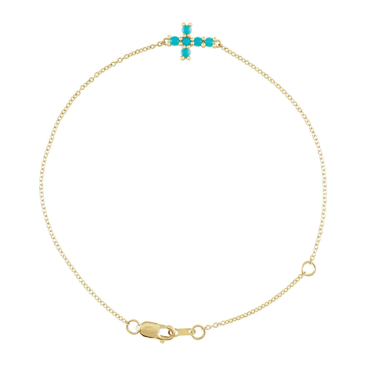 Sideways Cross Turquoise Bracelet in 14K Yellow Gold