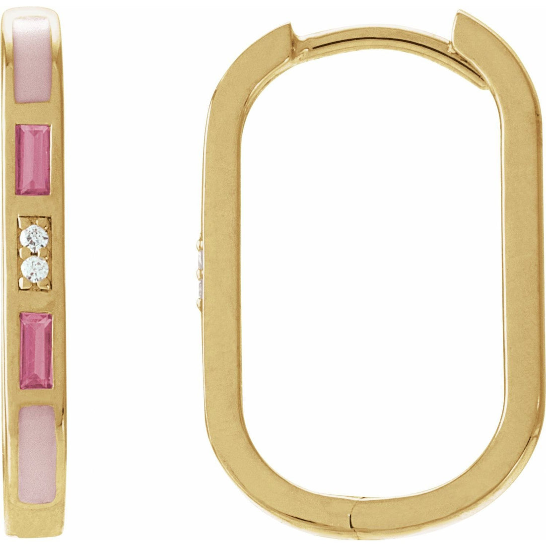 slim baguette pink tourmaline hoop earrings in 14k Yellow Gold