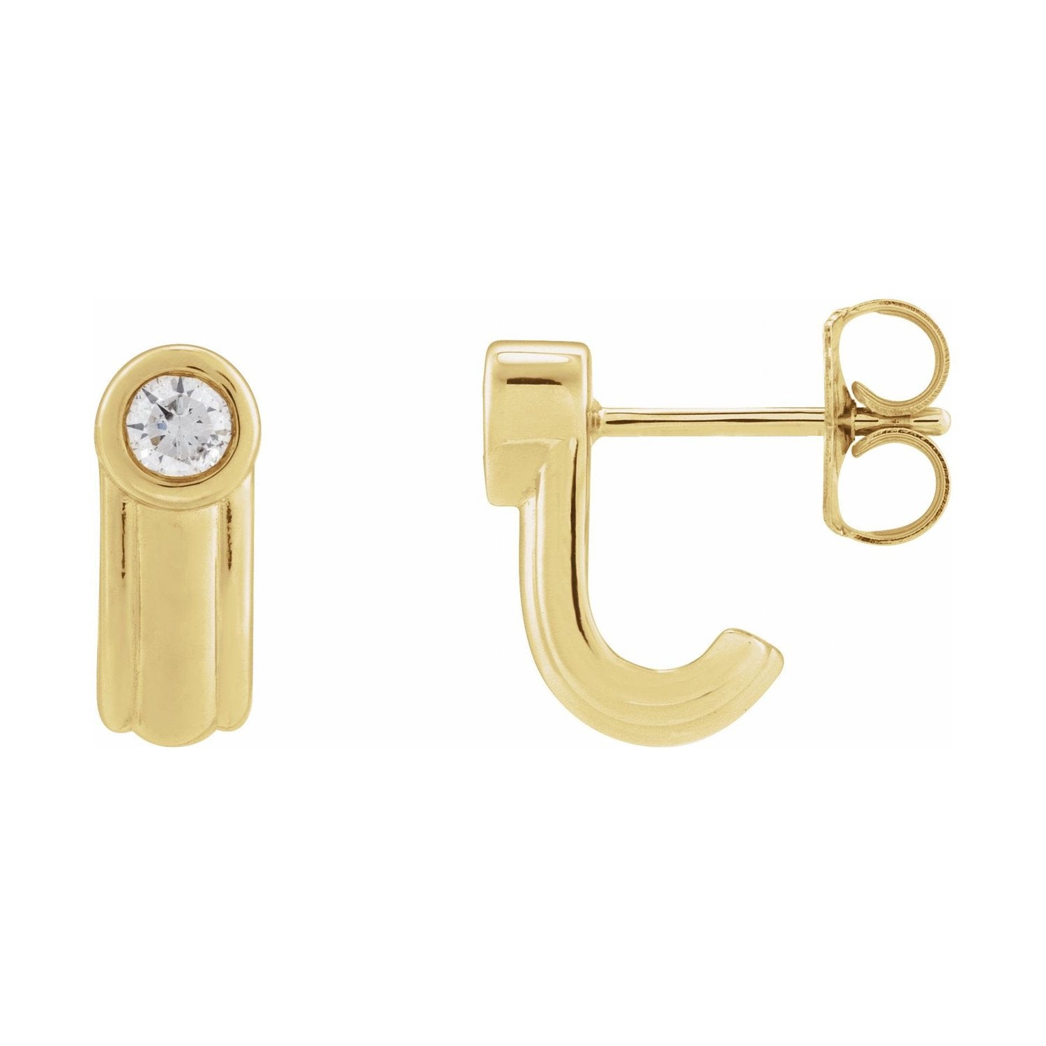 14K Yellow Gold Solitaire Lab-Grown Diamond J-Hoop Earrings (1/5 ct tw)