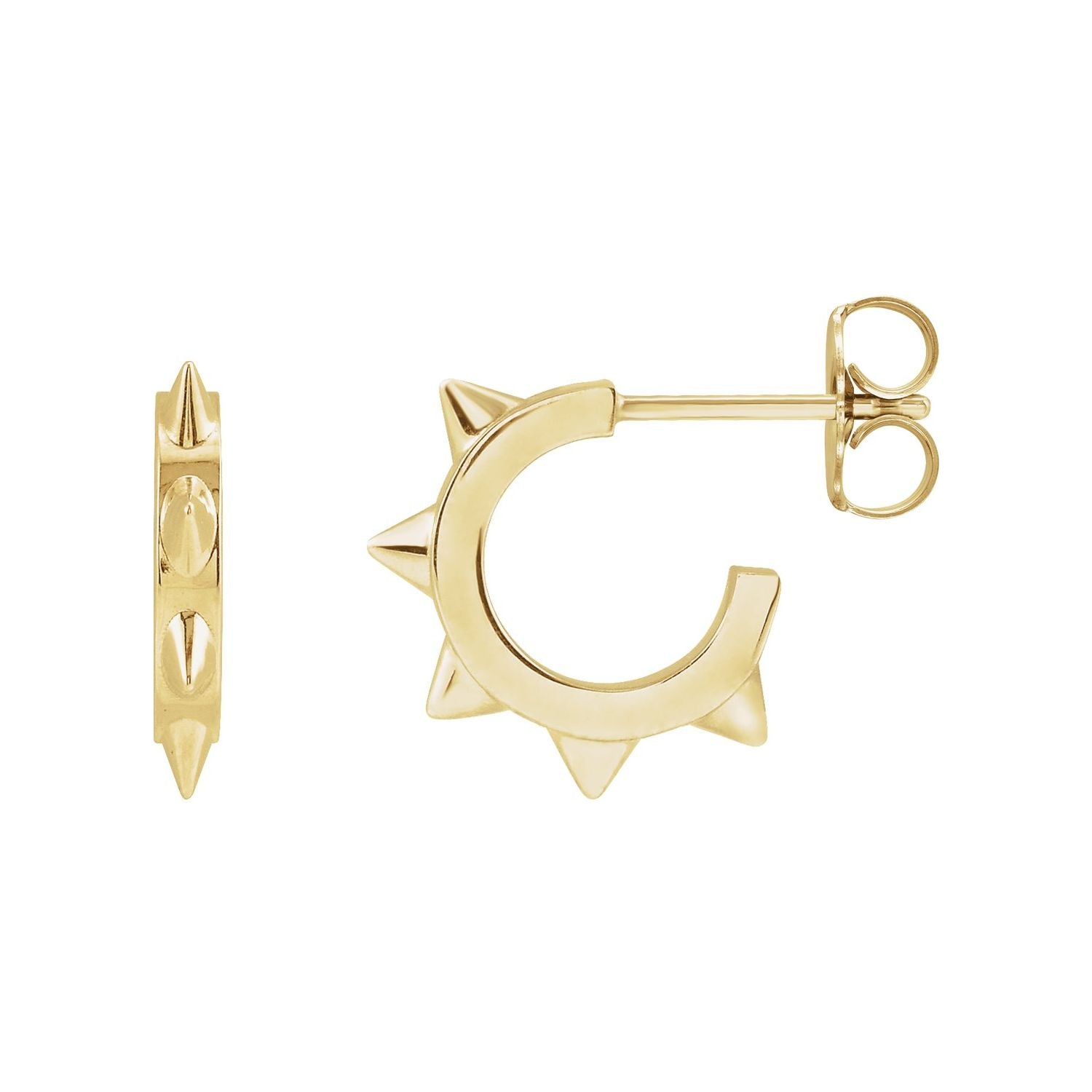14K Yellow Gold Spike 13.43 mm gold hoop earrings