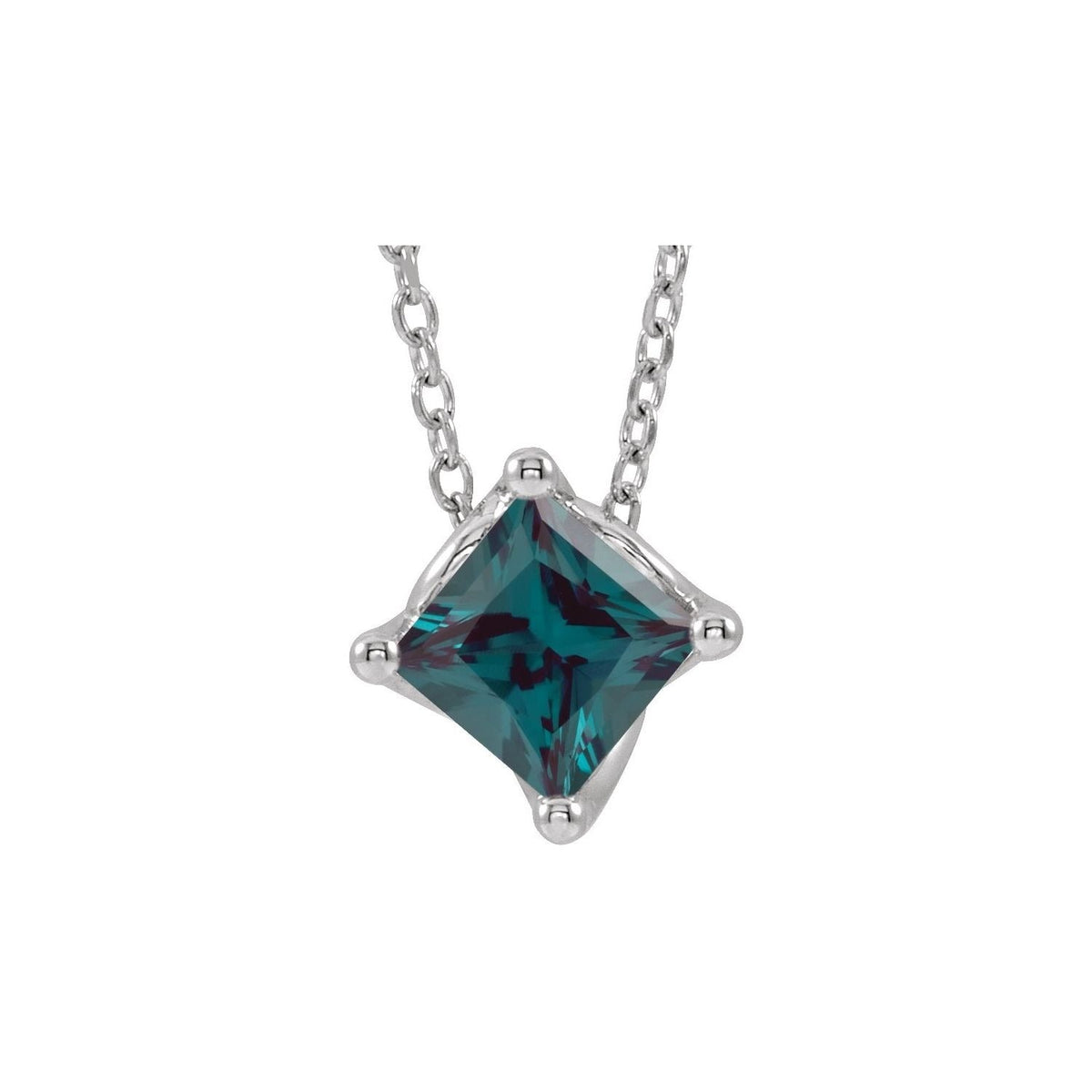 Square Lab-Grown Alexandrite Pendant in 14K White Gold