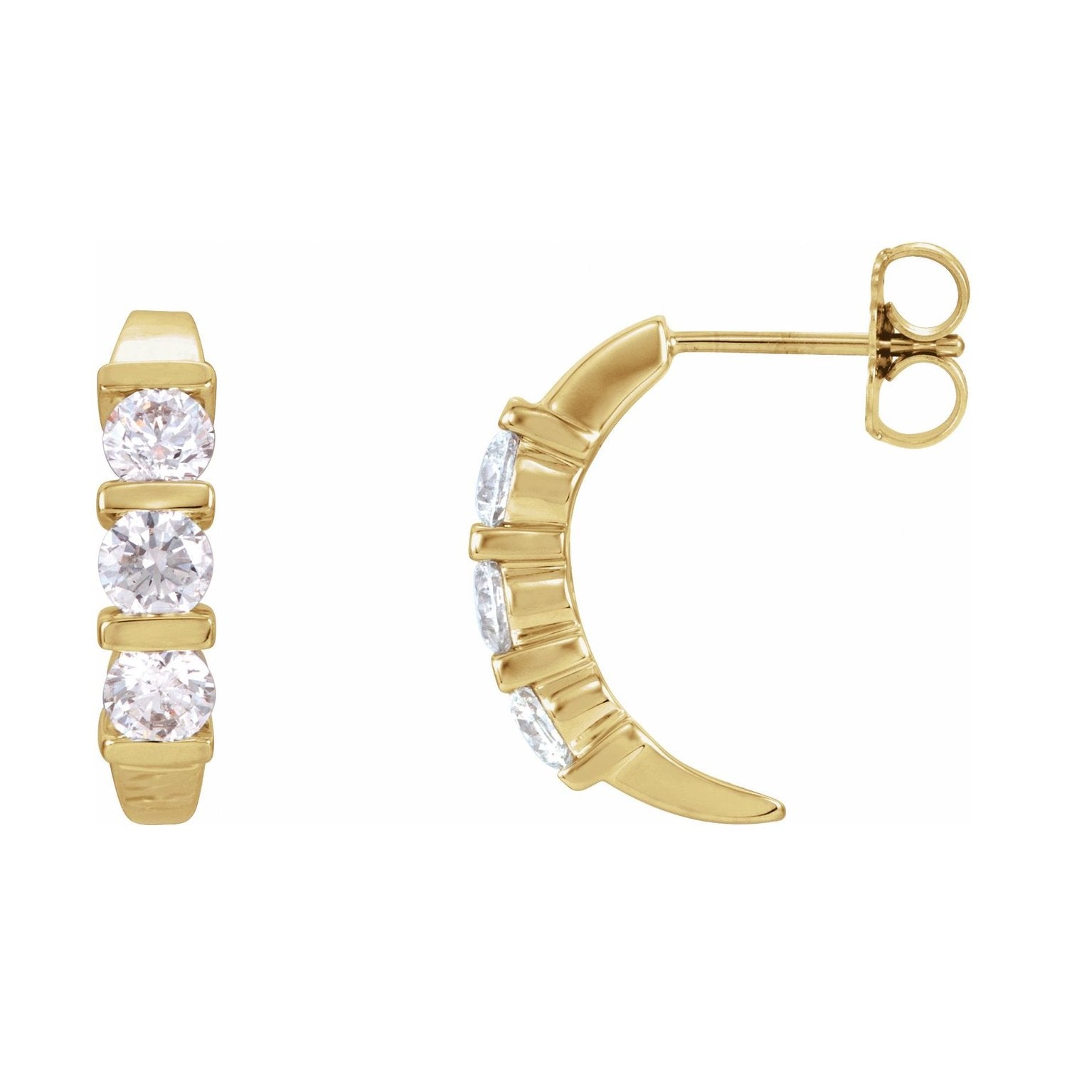 14K Yellow Gold Three-Stone Lab-Grown Diamond J-Hoop Earrings (1/2 ct tw)