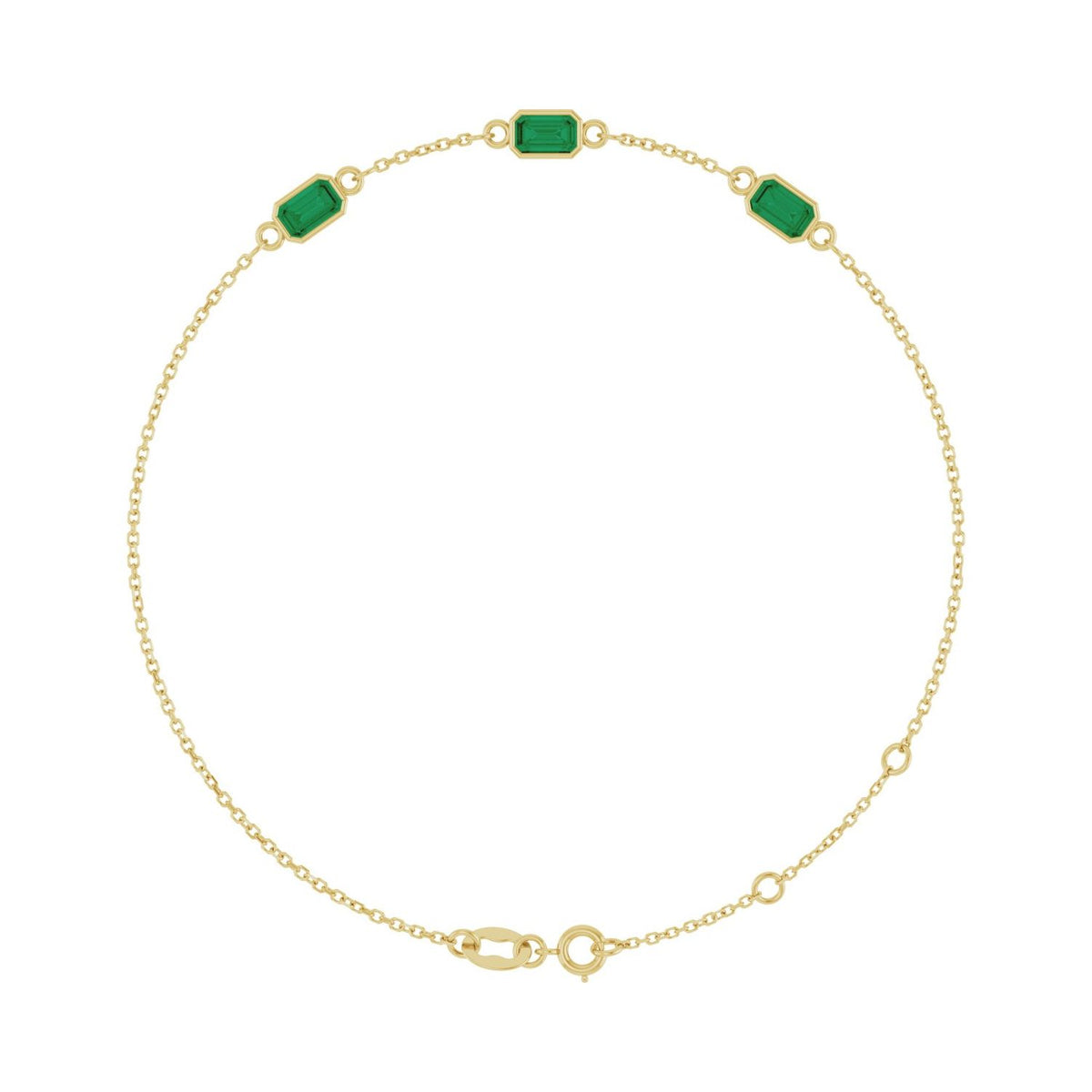 Three-Stone Lab-Grown Emerald Station Bracelet in 14K Yellow Gold