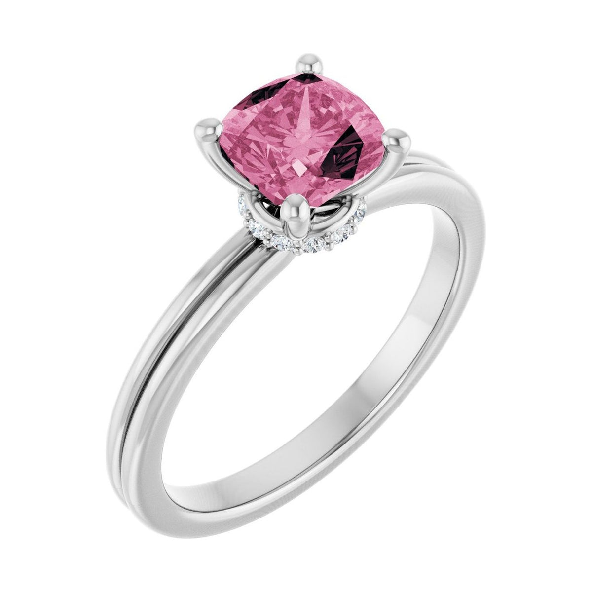 Cushion 1 ct tourmaline 14K White Gold hidden-accent solitaire engagement ring