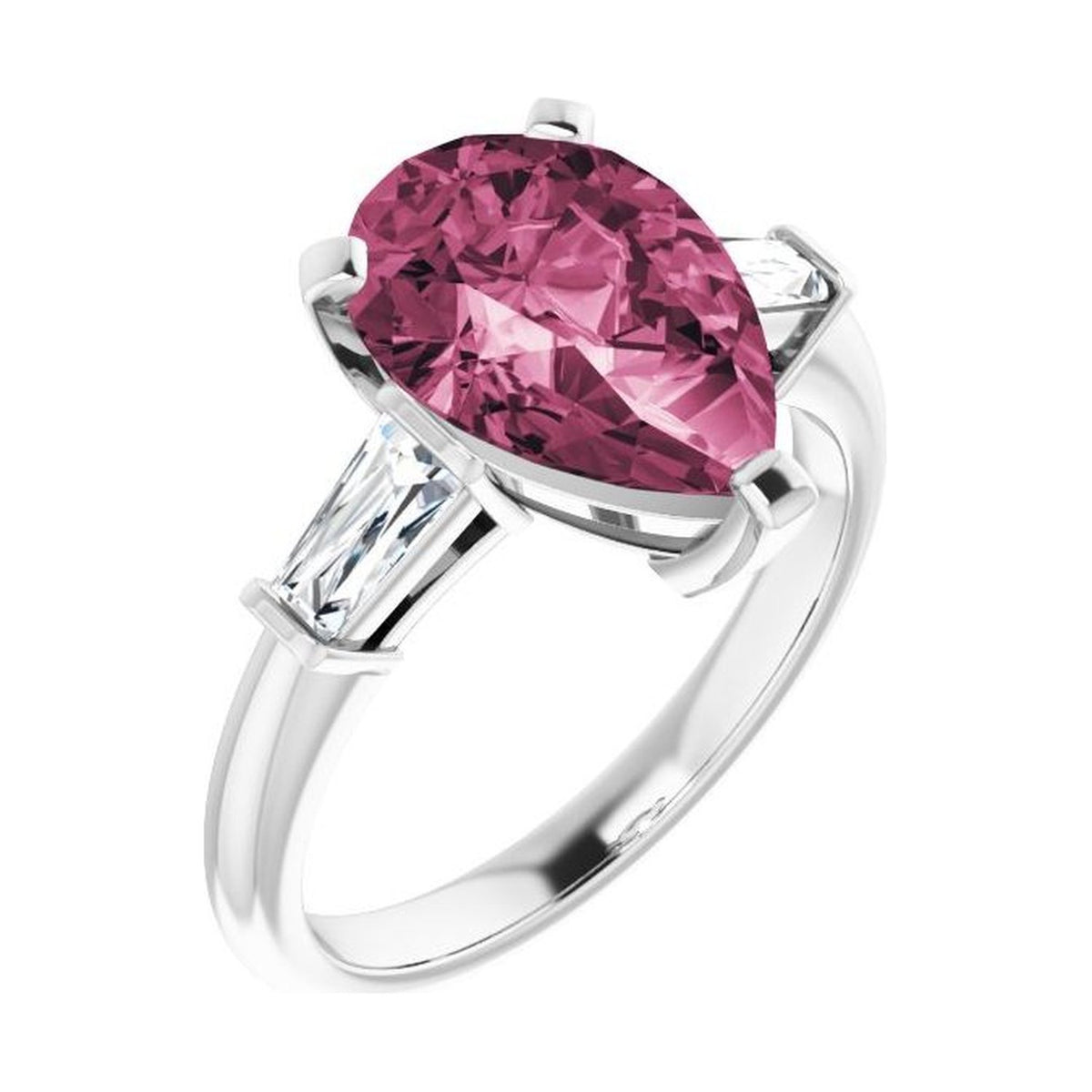 Pear 1 ct tourmaline 14K White Gold tapered baguette three-stone engagement ring
