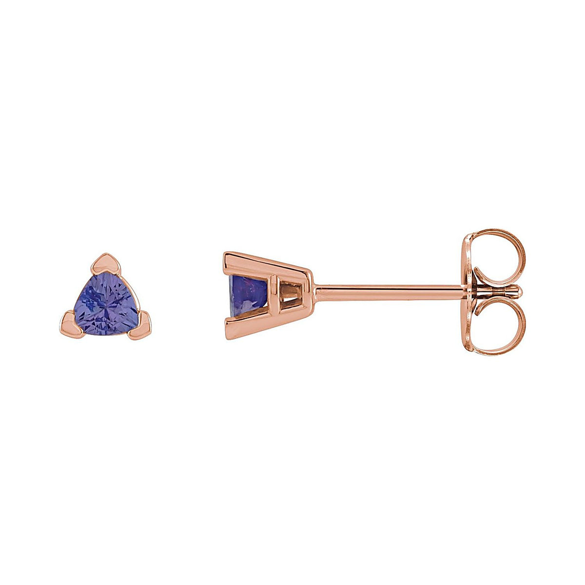 Trillion-Cut Stud Tanzanite Earrings in 14K Rose Gold