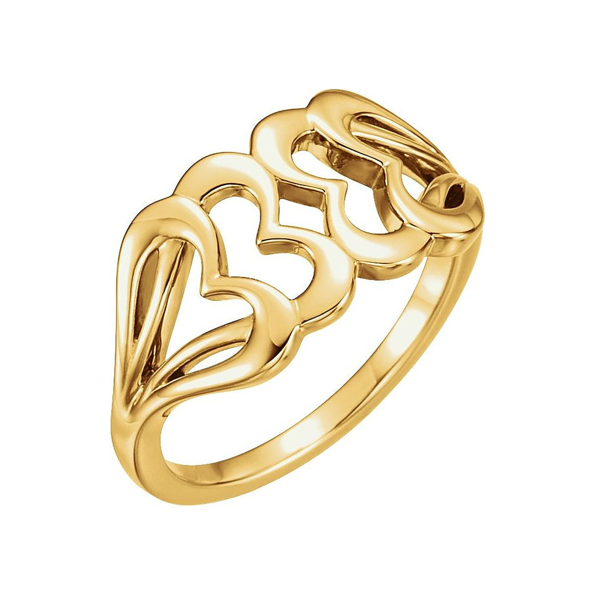 triple heart promise ring in 14k yellow gold