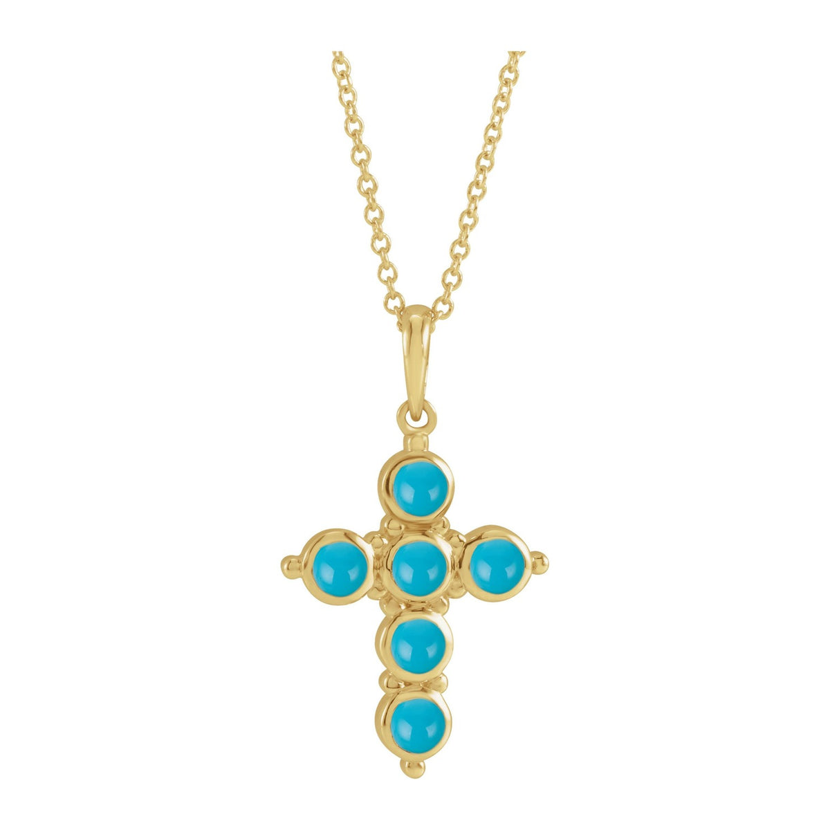 Turquoise Cross Necklace in 14K Yellow Gold