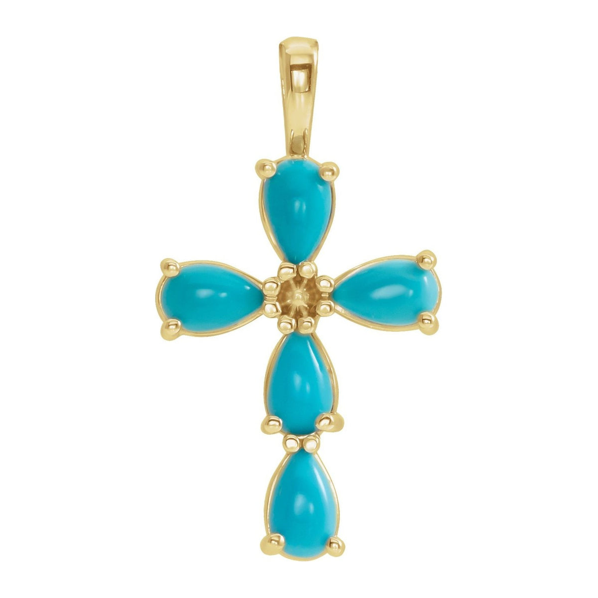 Turquoise Cross Pendant in 14K Yellow Gold