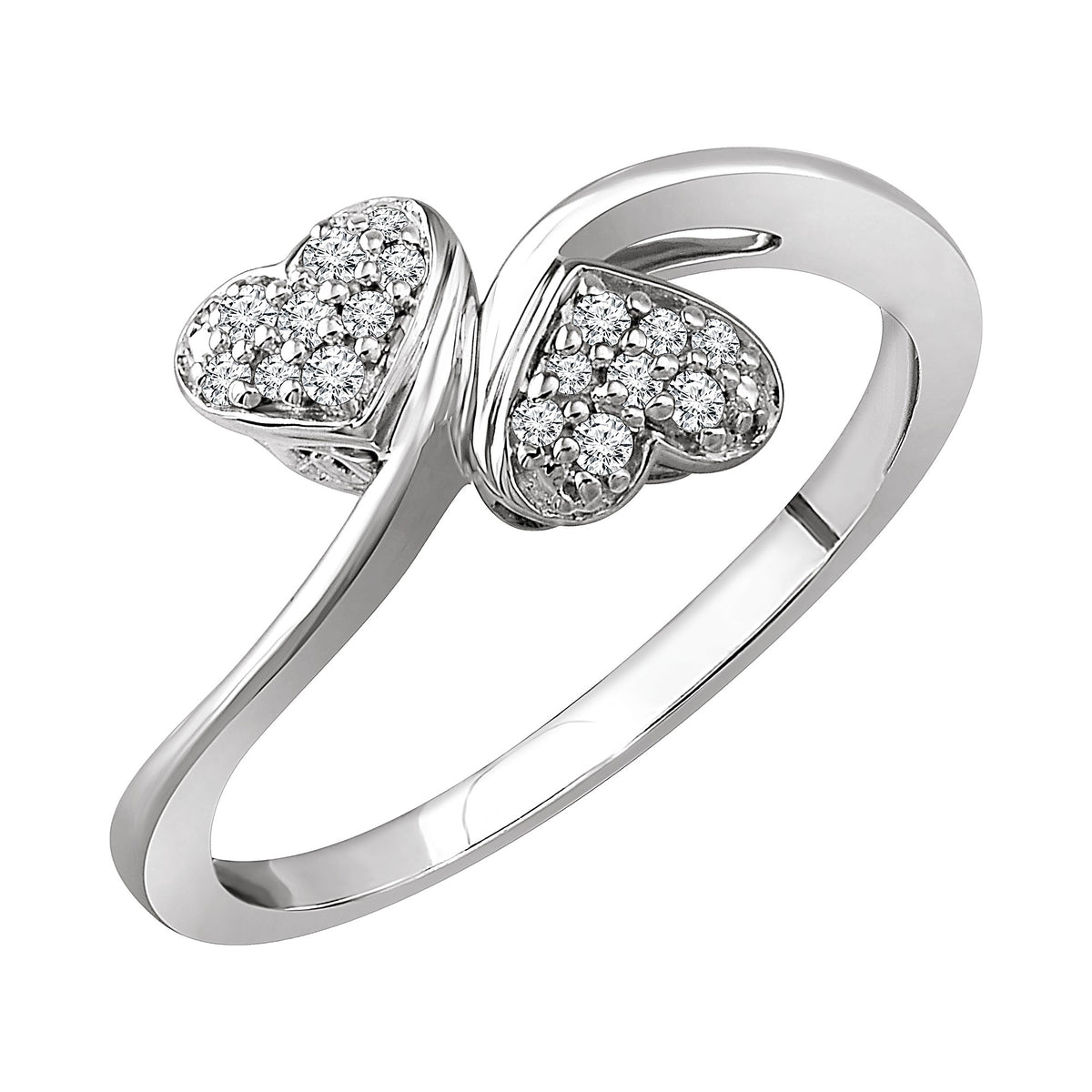 two-heart diamond promise ring in 10k white gold