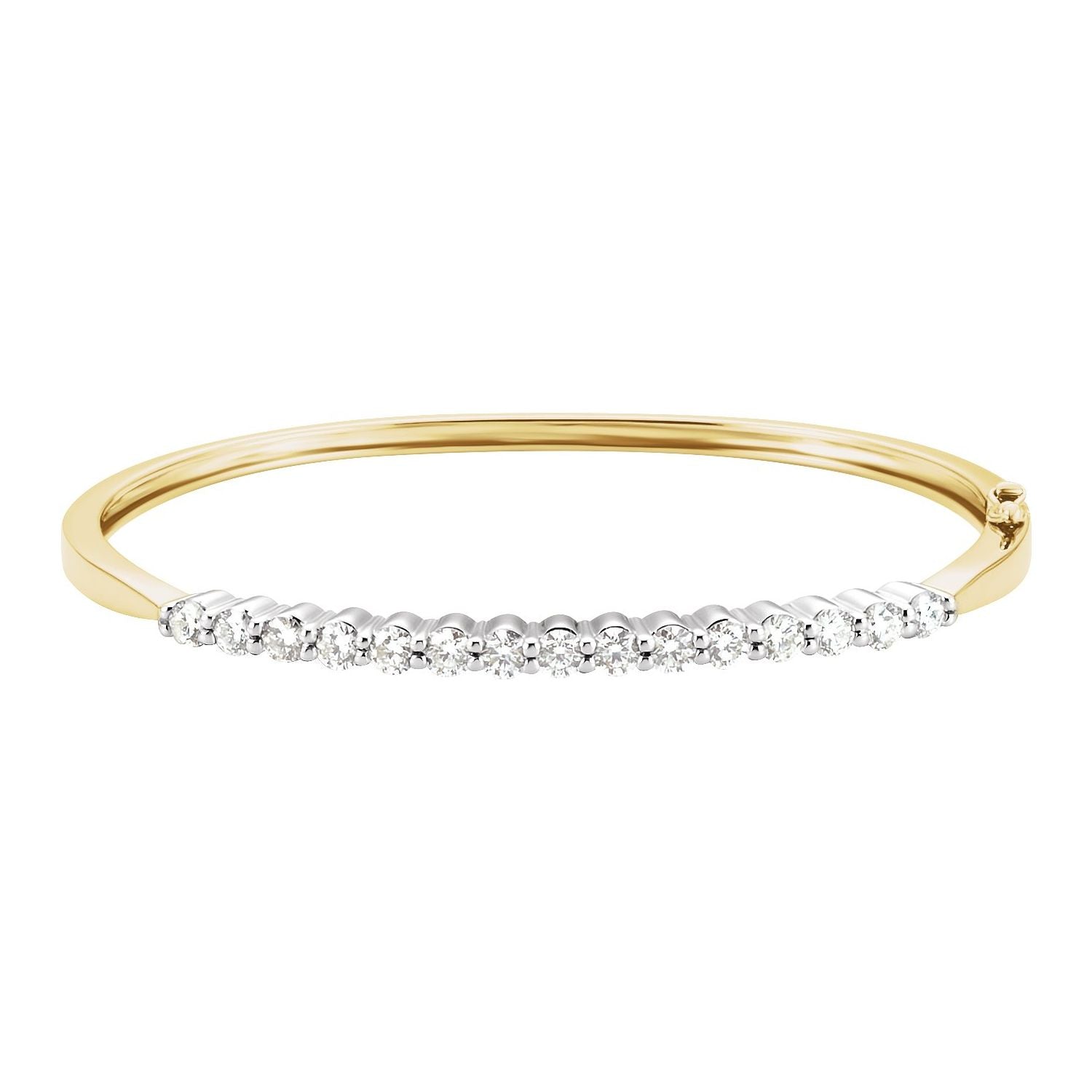 Two-Tone Pave Diamond Bangle Bracelet in Yellow Gold