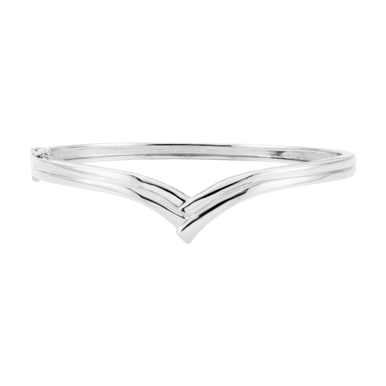 V-Profile Hinged Bangle Bracelet in White Gold