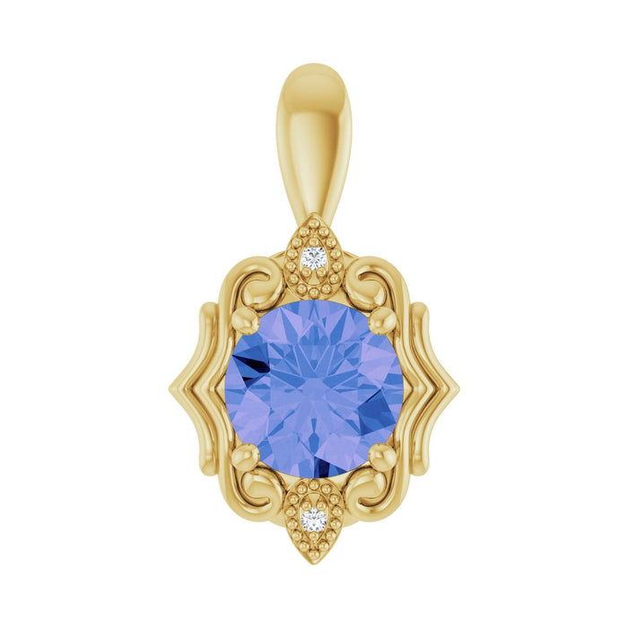 Vintage-Inspired Tanzanite Pendant with Diamonds in 14K Yellow Gold