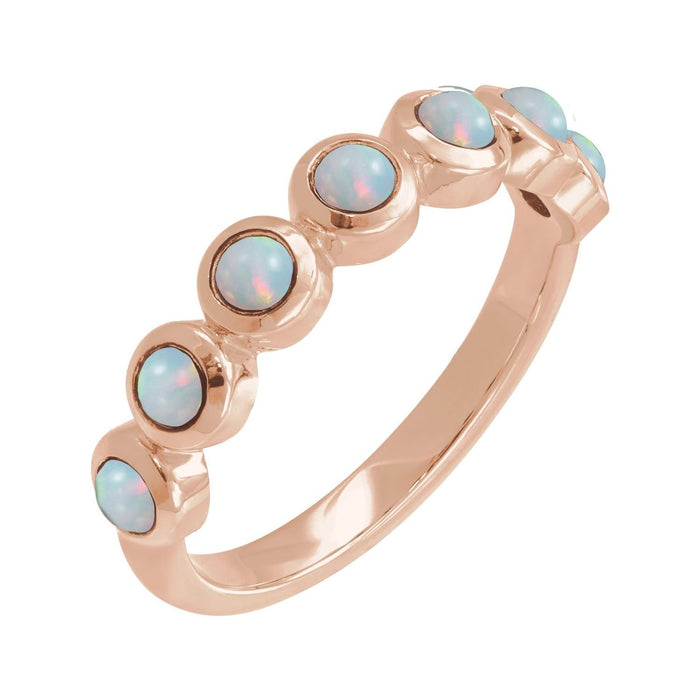 white opal cabochon ring in 14k Rose Gold