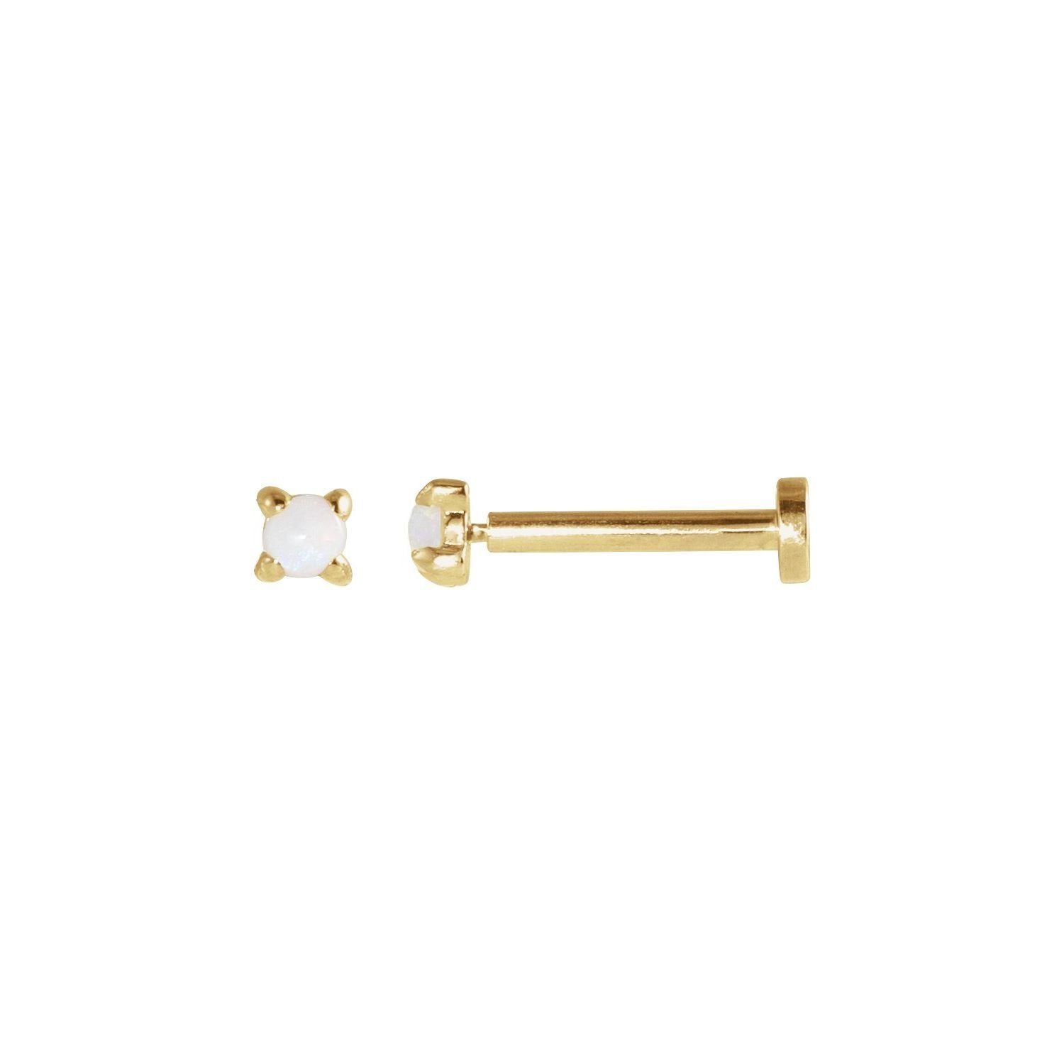 white opal cabochon stud earrings in 14k Yellow Gold
