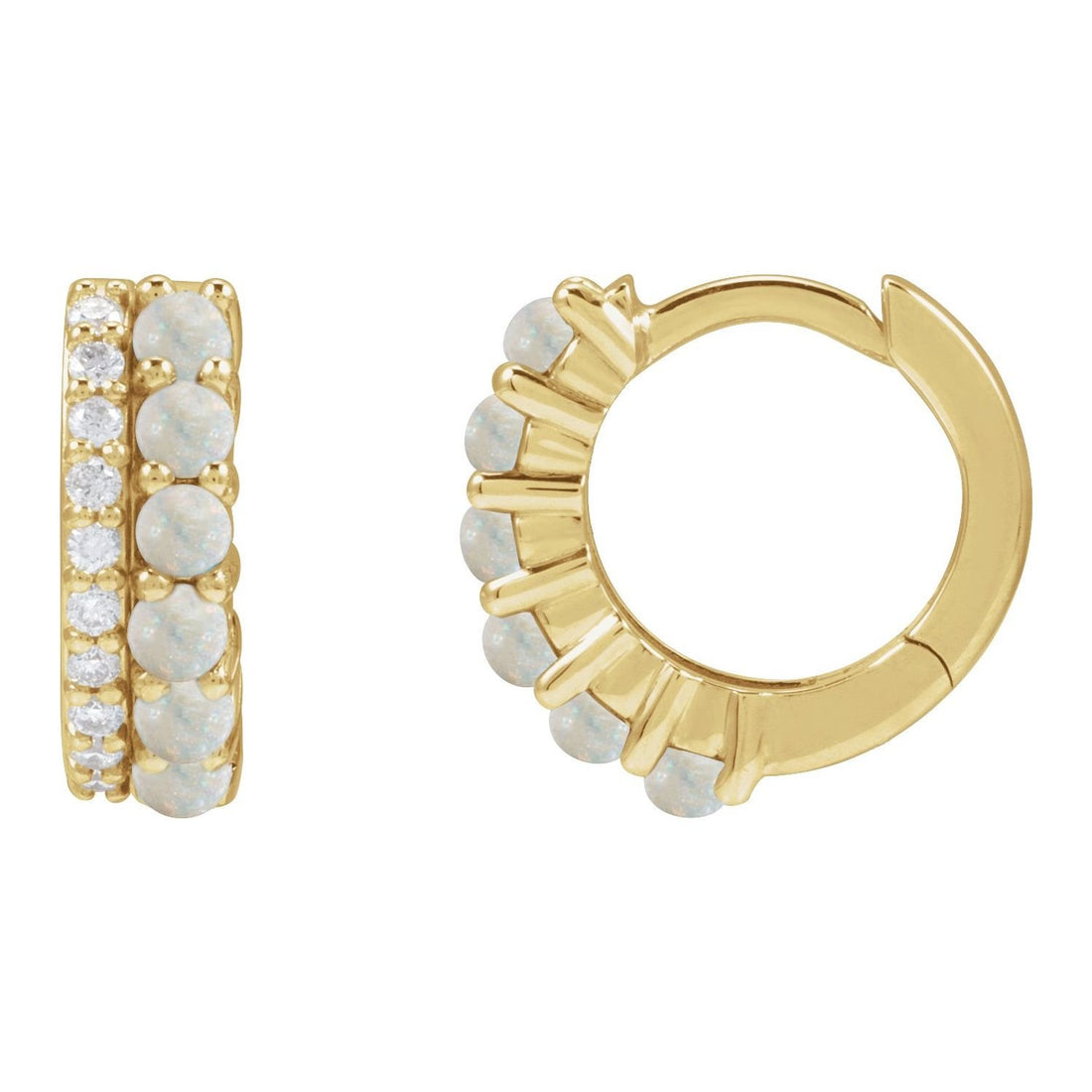 white opal hoop earrings in 14k Yellow Gold