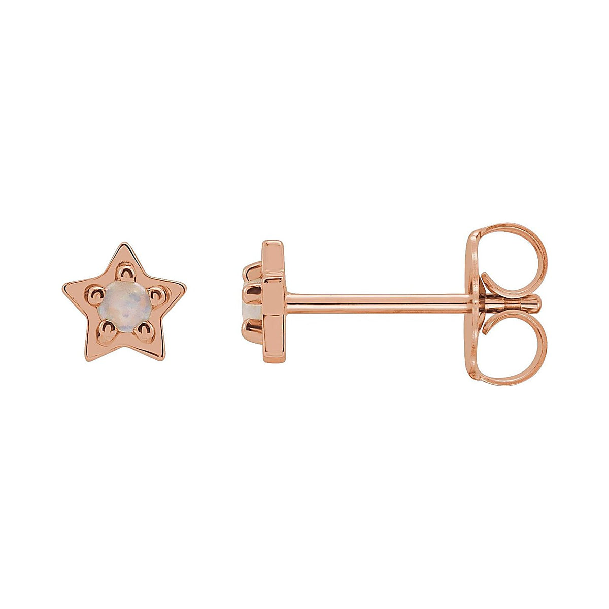 White Opal Star Flat Back Stud Earring in 14K Rose Gold