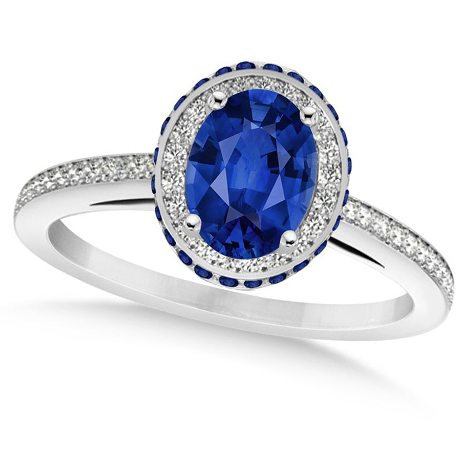 Oval Blue Sapphire & Diamond Halo Engagement Ring
