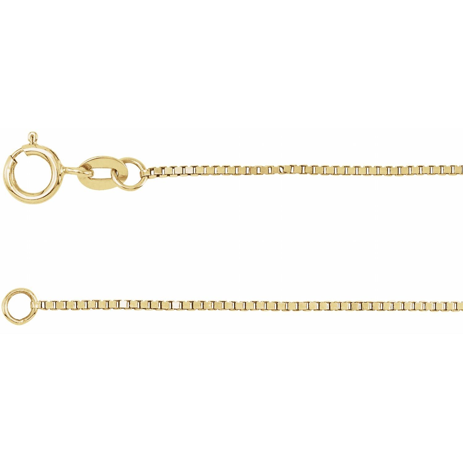 0.75mm box chain necklace in 14k yellow gold