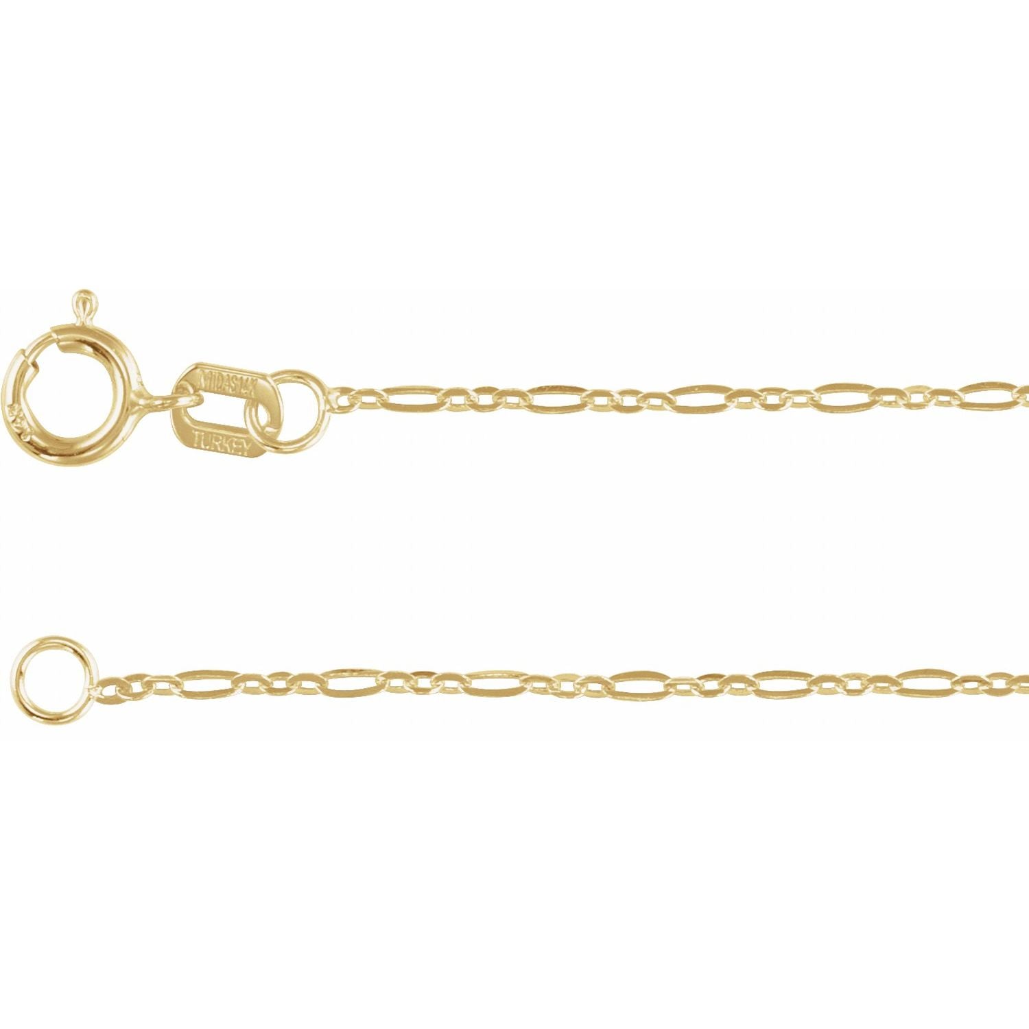 1.25mm figaro chain necklace in 14k yellow gold