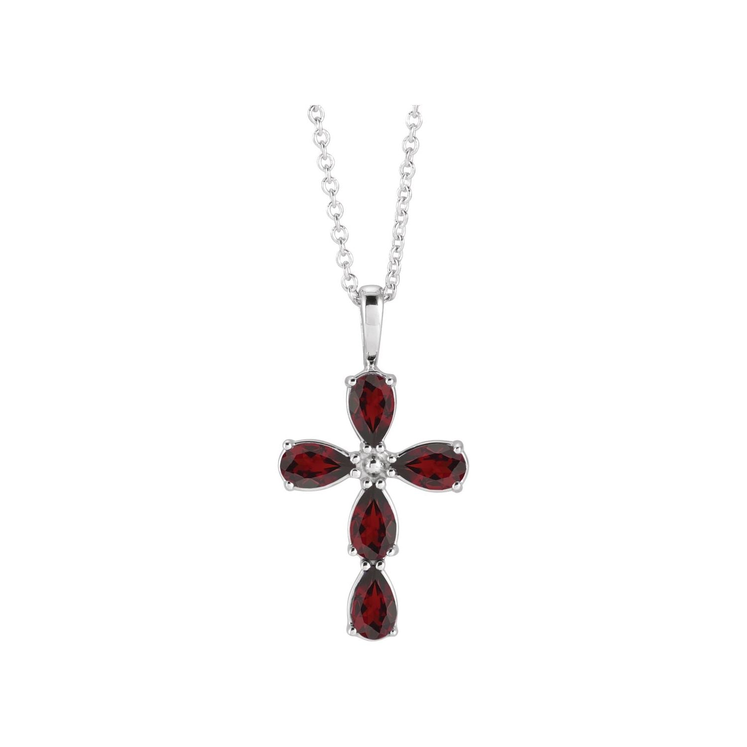 Mozambique garnet cross necklace, 14K White Gold