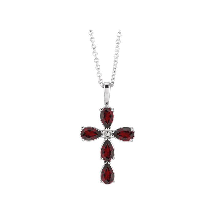 Mozambique garnet cross necklace, 14K White Gold