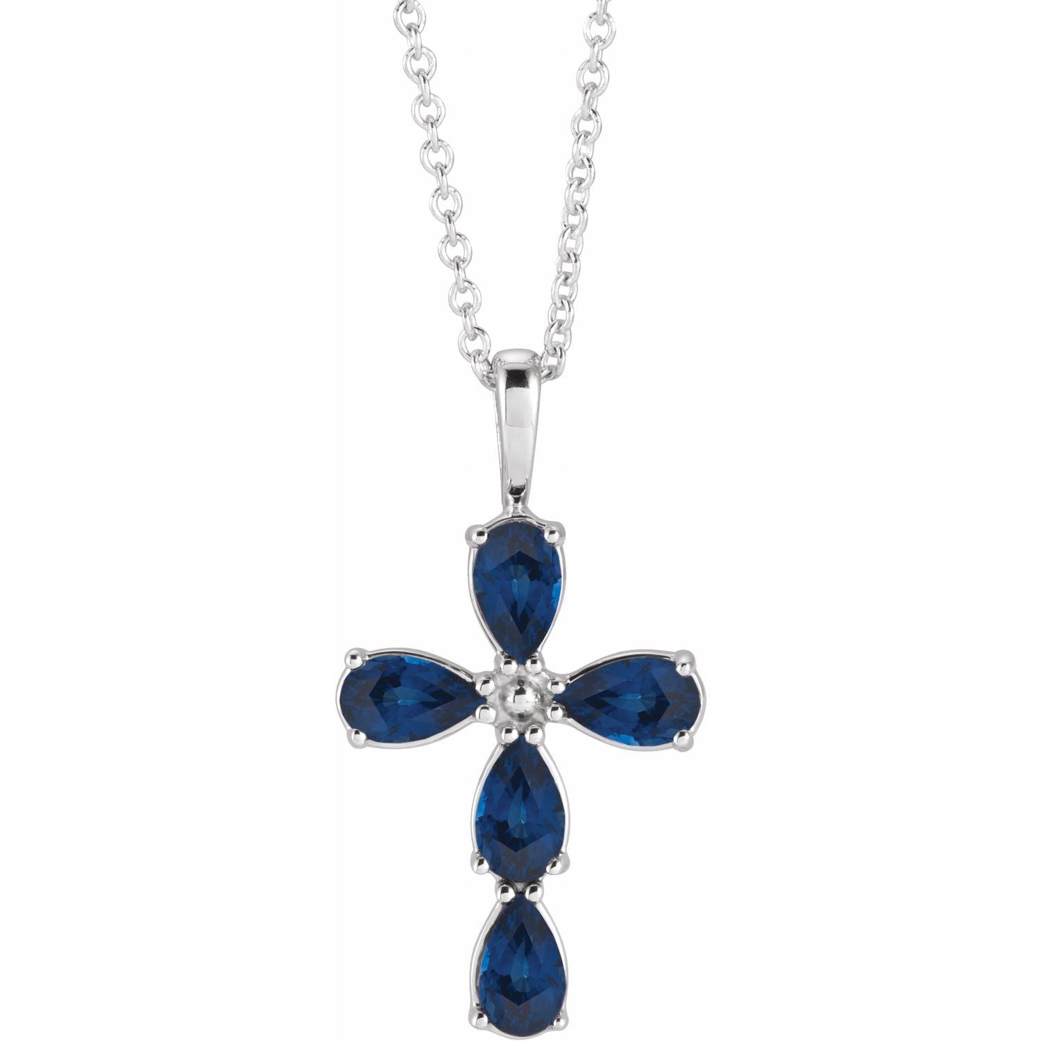 14K White Gold natural blue sapphire blue sapphire cross pendant