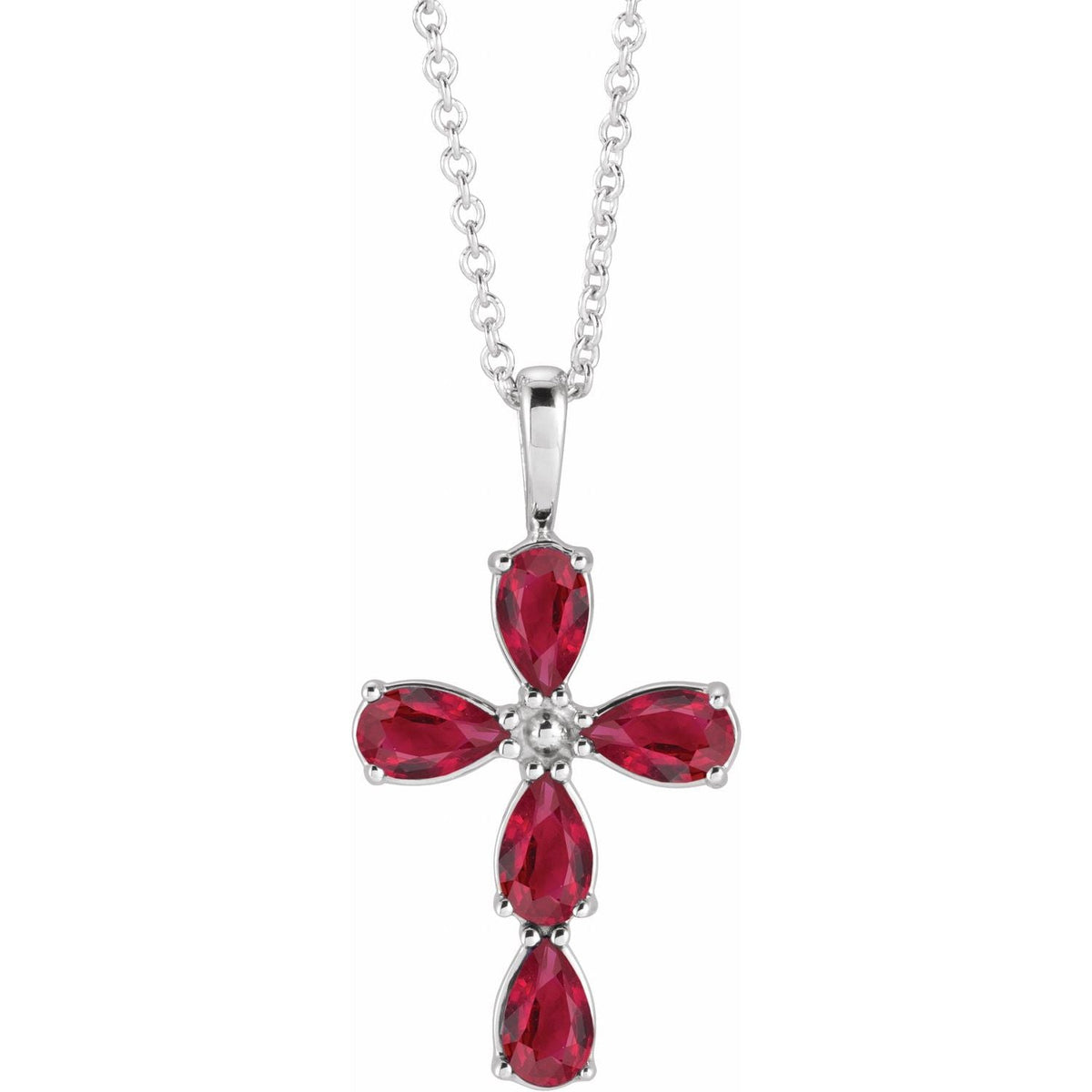 Pear Lab-Grown Ruby Cross Pendant