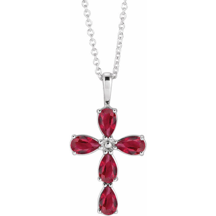Pear Lab-Grown Ruby Cross Pendant