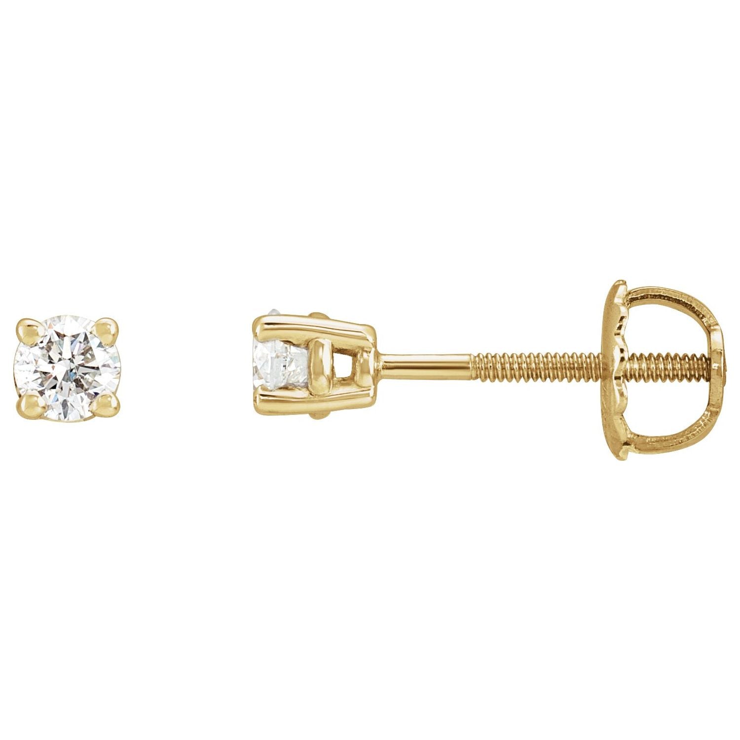 14K Yellow Gold 1/3 ct Round Diamond Solitaire Stud Earrings